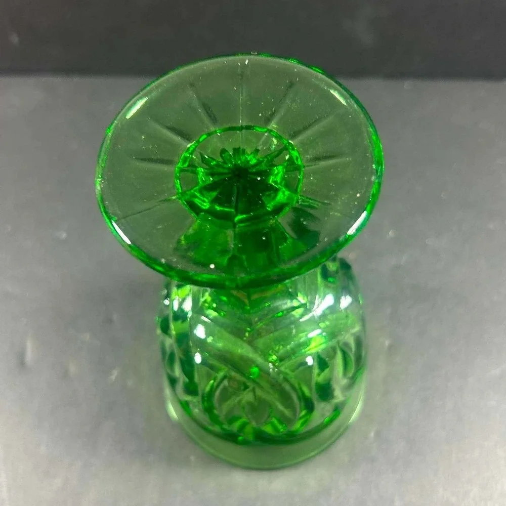 LG Wright Double Ring Goblet Green Vintage Pressed Glass Wine Water Glass